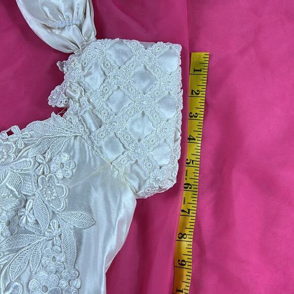 Vintage rosebuds and embroidery basque waist sheath style wedding dress small xs - Picture 15 of 16